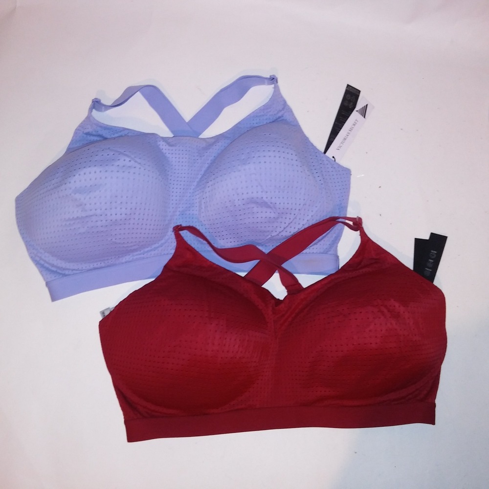 Set of 2 Victoria Secret Sports Bra 38DDD Red Blue Lightweight Wireless New